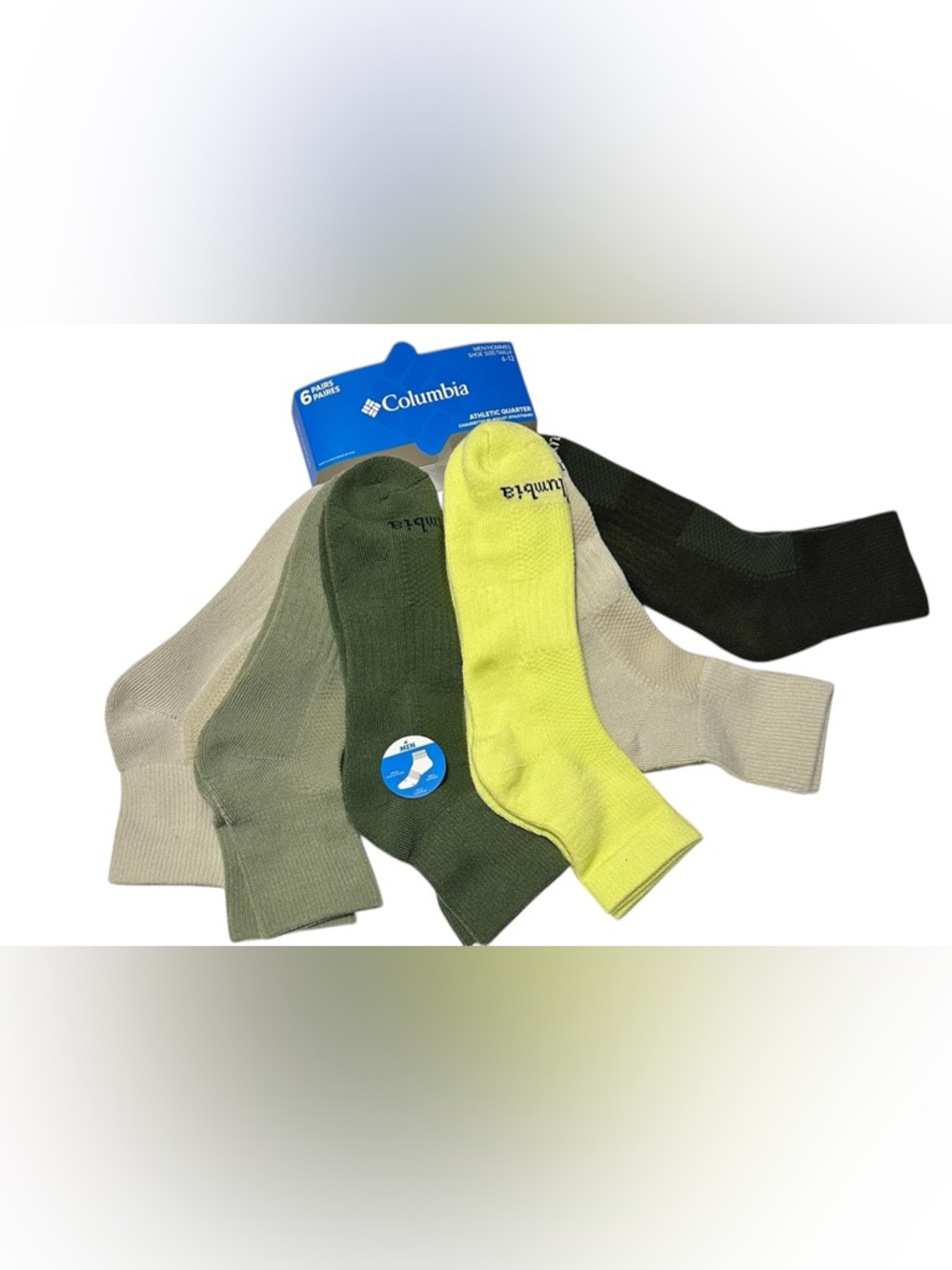 Columbia 6-Pair Men's Athletic Quarter Cut Socks Green/Beige/Volt